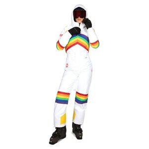 🧡 Tipsy Elves Sunrise Shredder Ski Suit White Rainbow Pride
